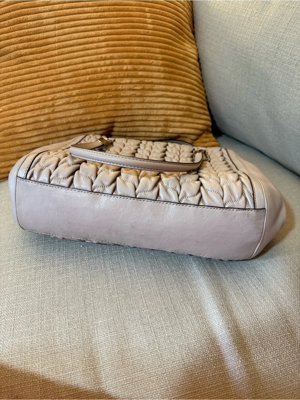 Coach Madison Gathered Quilted Leather Satchel in Cream